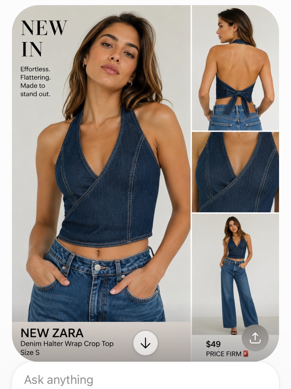 Zara Dark Blue Denim Halter Wrap Crop Top - Picture 1 of 6
